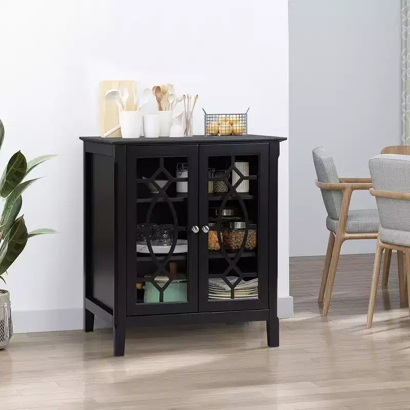 Sideboard Display Cabinet with Double Framed Glass Doors, 2 Adjustable Shelves, and Elevated Base