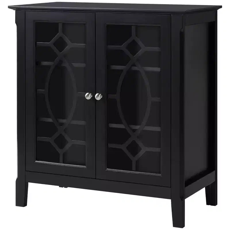 Sideboard Display Cabinet with Double Framed Glass Doors, 2 Adjustable Shelves, and Elevated Base