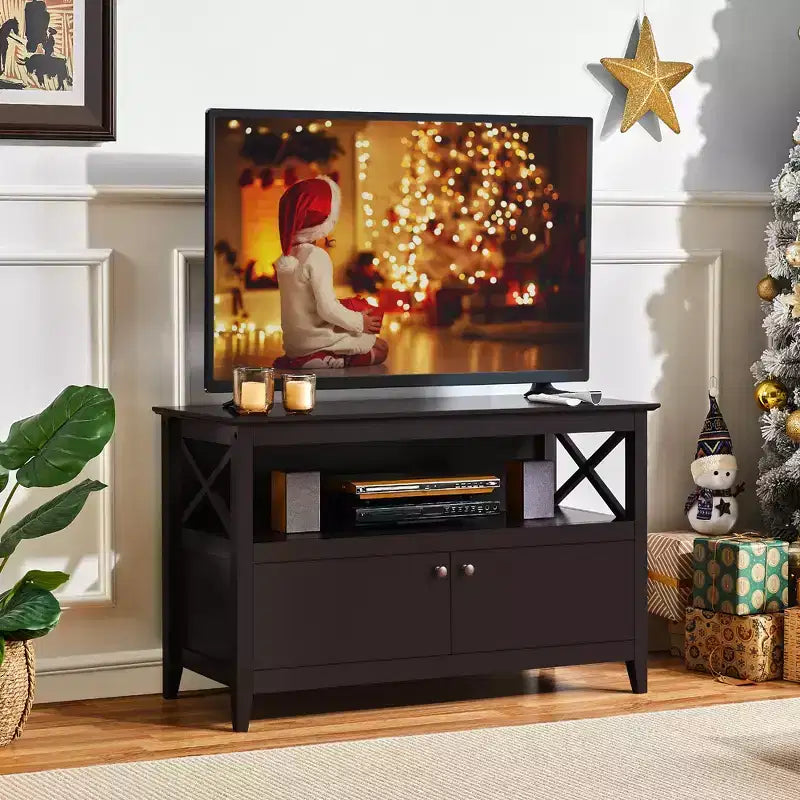 High Quality TV Stand Large Display TV Cabinet Shelf w/2 Storage Doors, Espresso