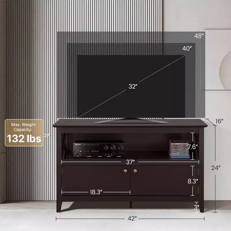 High Quality TV Stand Large Display TV Cabinet Shelf w/2 Storage Doors, Espresso