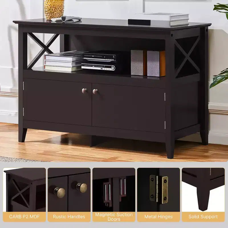 High Quality TV Stand Large Display TV Cabinet Shelf w/2 Storage Doors, Espresso