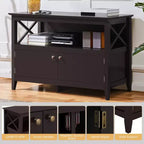 High Quality TV Stand Large Display TV Cabinet Shelf w/2 Storage Doors, Espresso