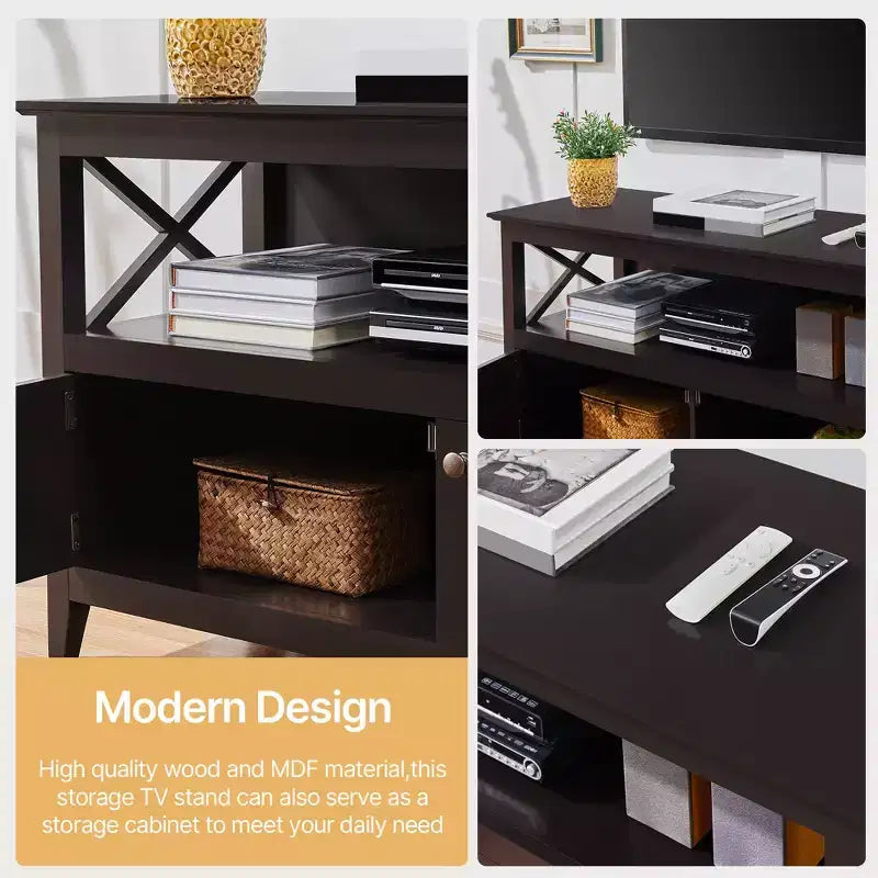 High Quality TV Stand Large Display TV Cabinet Shelf w/2 Storage Doors, Espresso