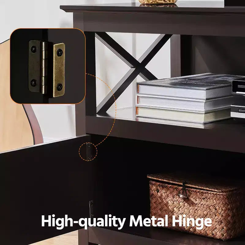 High Quality TV Stand Large Display TV Cabinet Shelf w/2 Storage Doors, Espresso