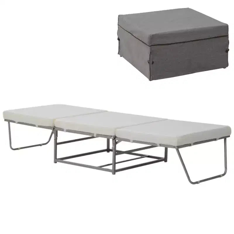 2-in-1 Foldable Ottoman, Convertible Guest Sleeper Bed with Thick Padded Foam and Storage Box for Small Room, Living Room, Gray